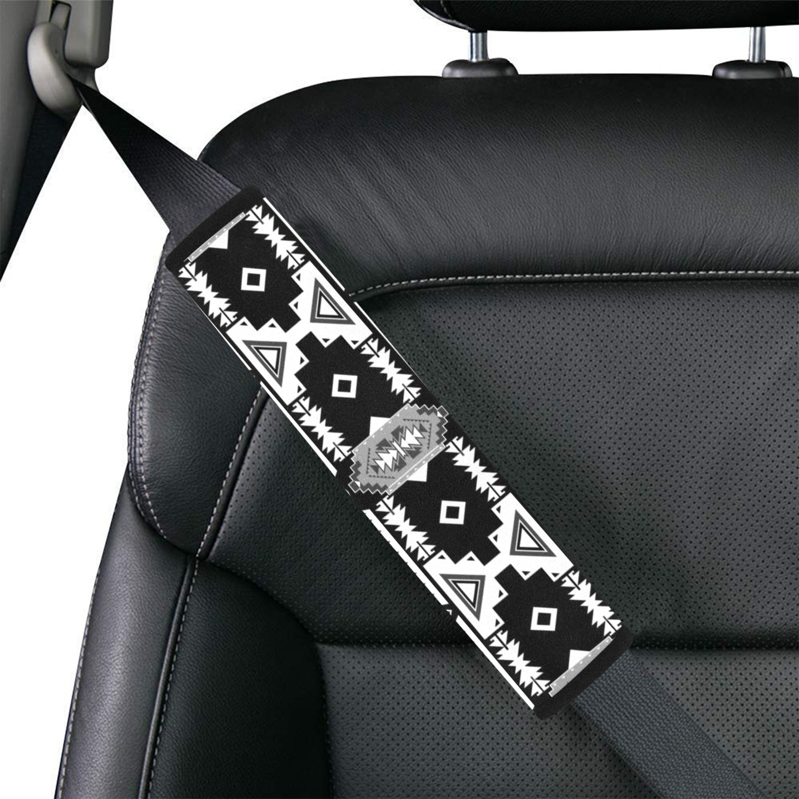 Chiefs Mountain Black and White Car Seat Belt Cover 7''x12.6'' (Pack of 2)