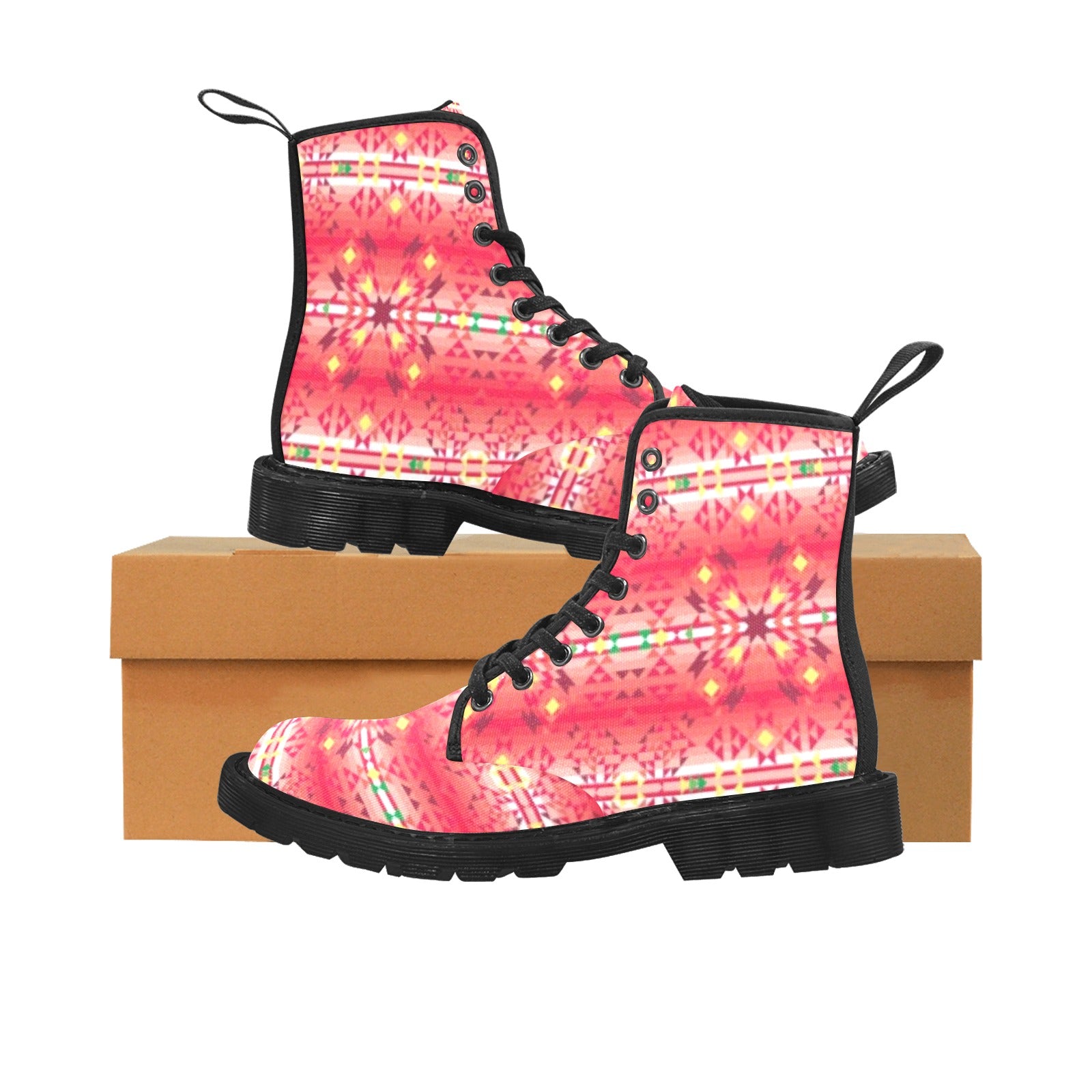 Red Pink Star Boots for Women (Black)