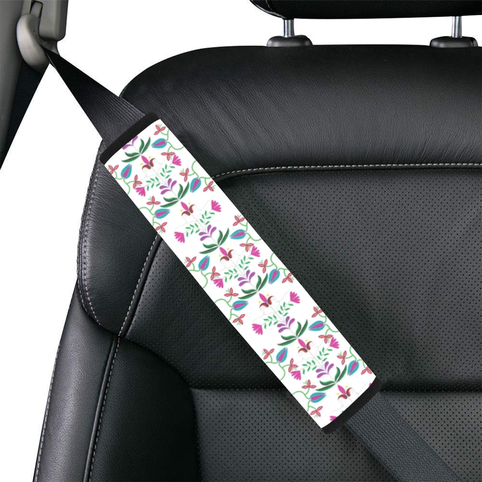 Quilled Divine White Car Seat Belt Cover 7''x12.6'' (Pack of 2)