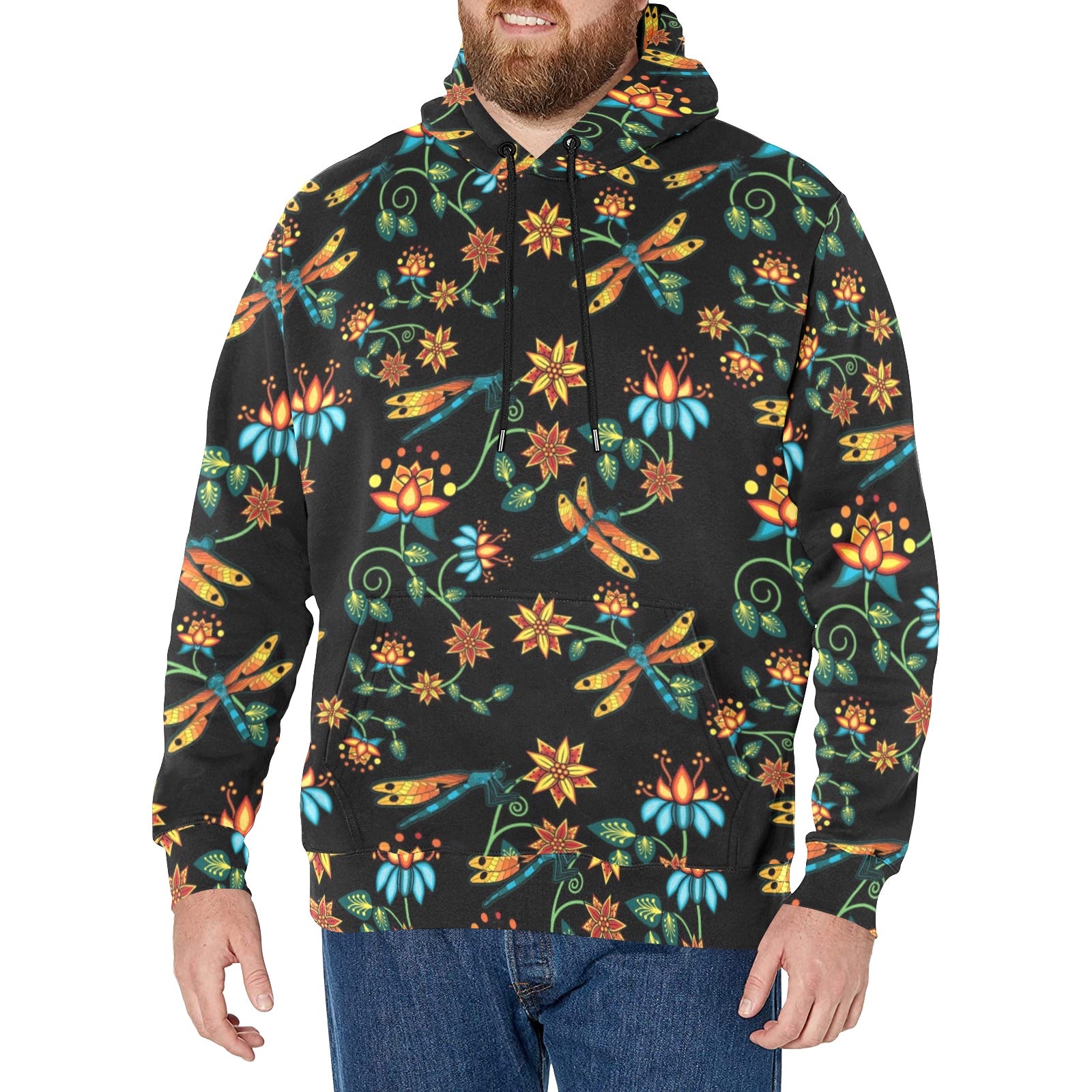 Dragon Lily Noir Men's Long Sleeve Fleece Hoodie