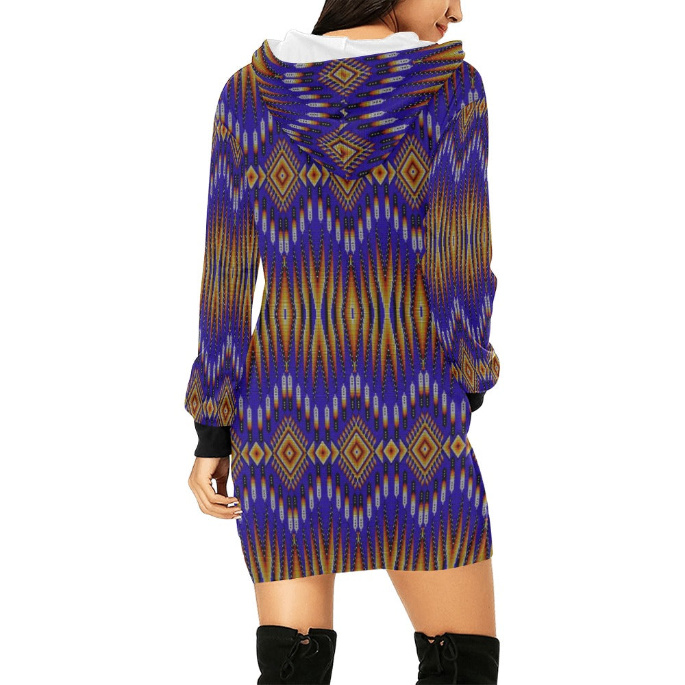 Fire Feather Blue Hoodie Dress