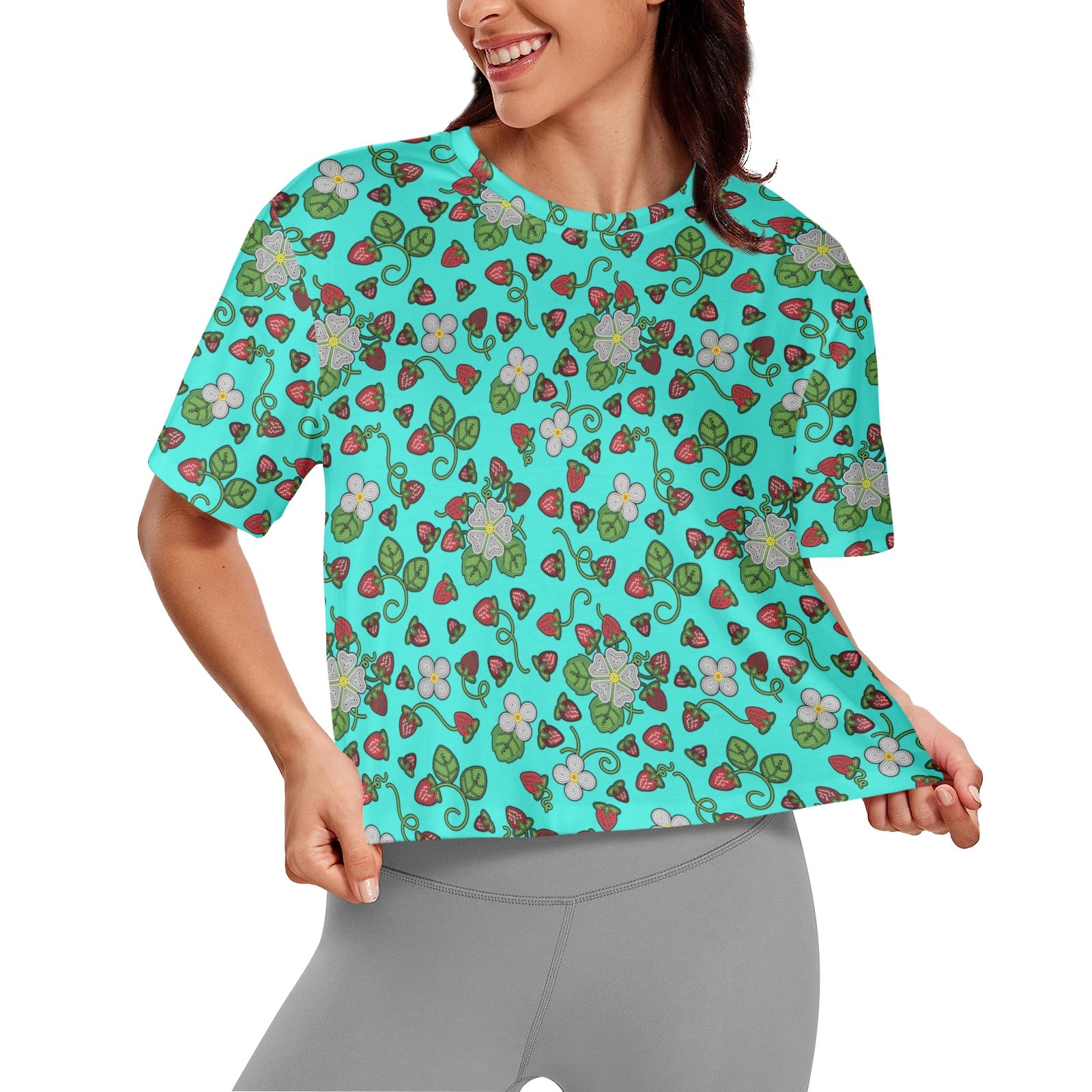 Strawberry Dreams Turquoise Women's Cropped T-shirt