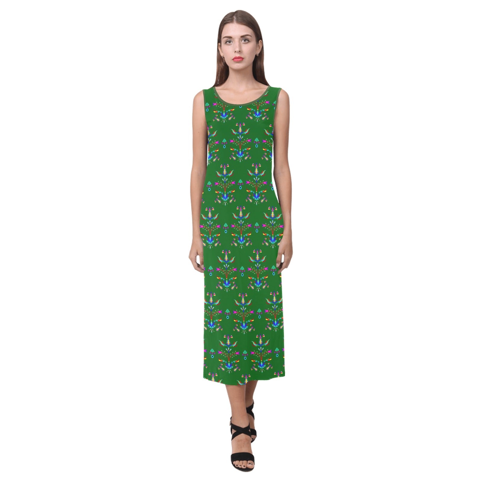 Dakota Damask Green Phaedra Sleeveless Open Fork Long Dress