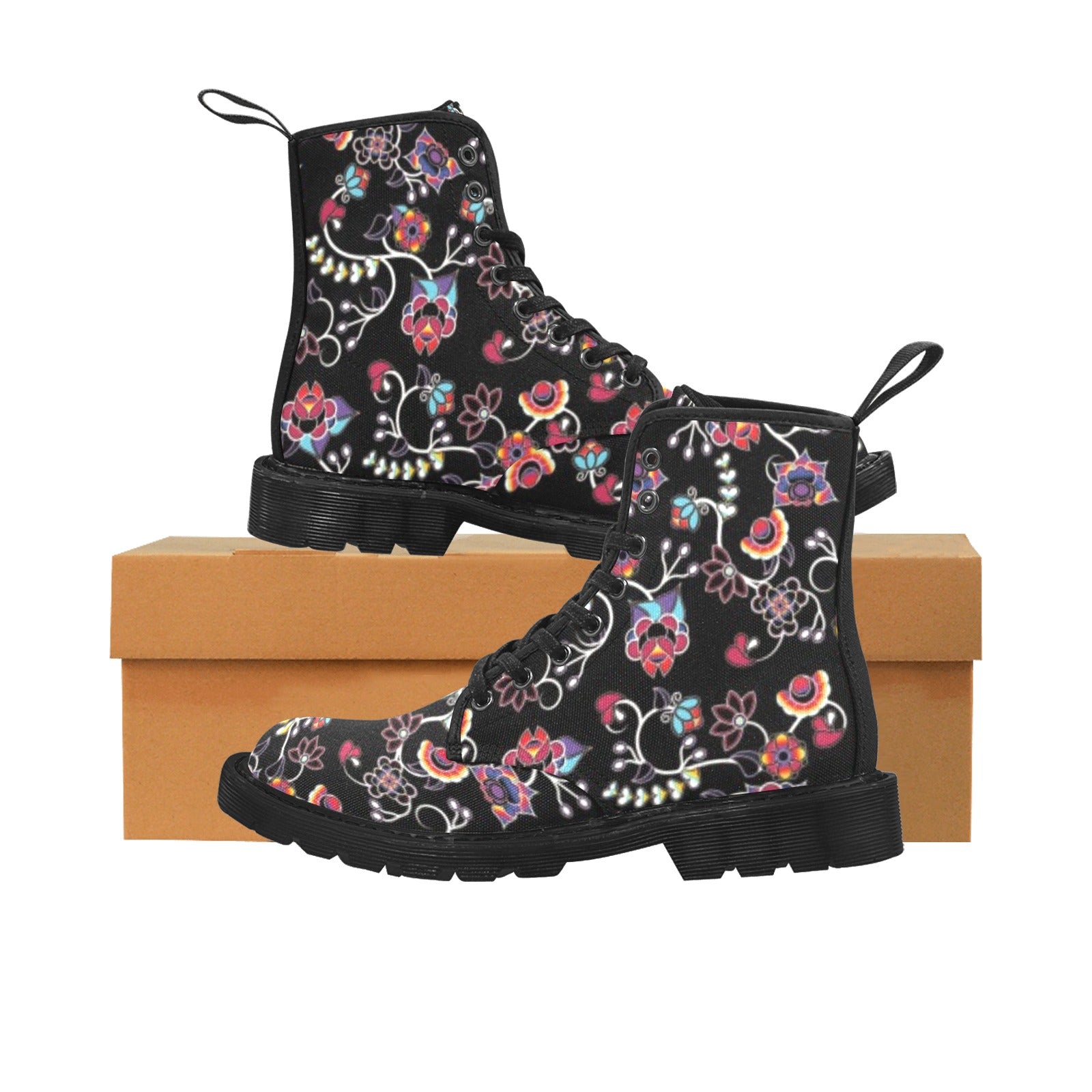 Floral Danseur Boots for Women (Black)