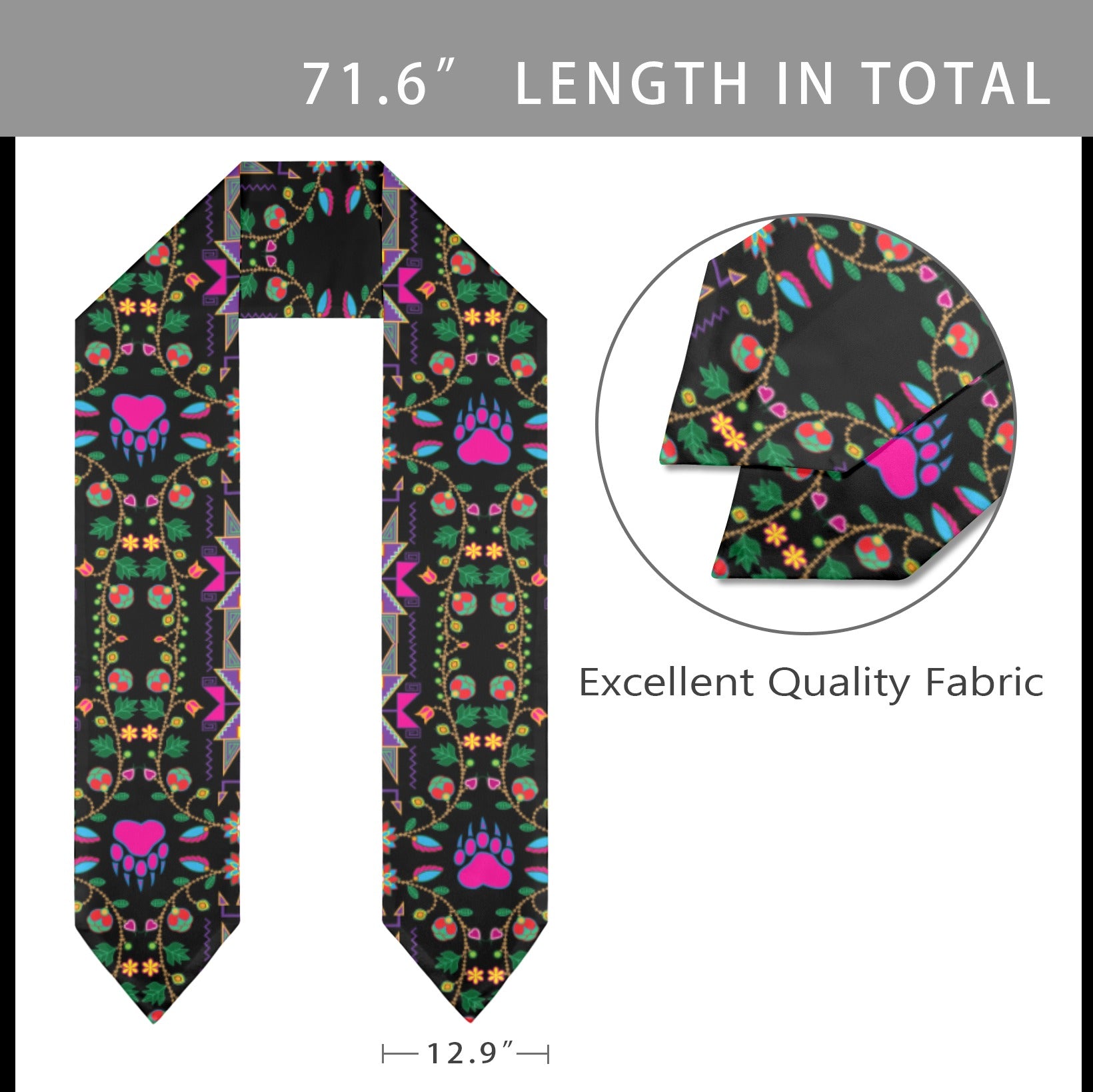 Geometric Floral Fall Black Graduation Stole