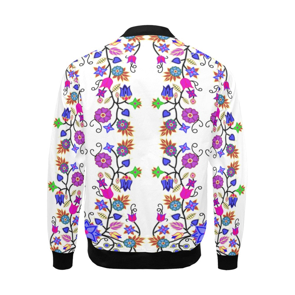 Floral Beadwork Seven Clans White Bomber Jacket for Men