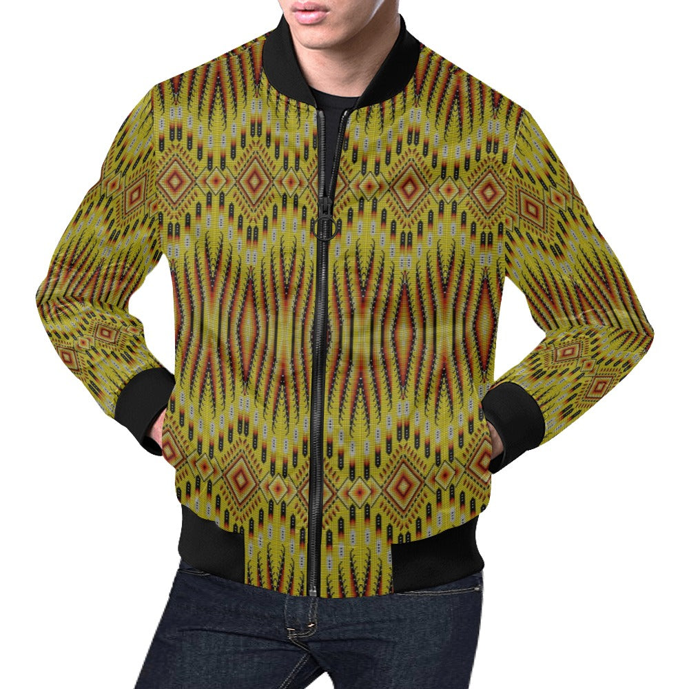 Fire Feather Yellow All Over Print Bomber Jacket for Men