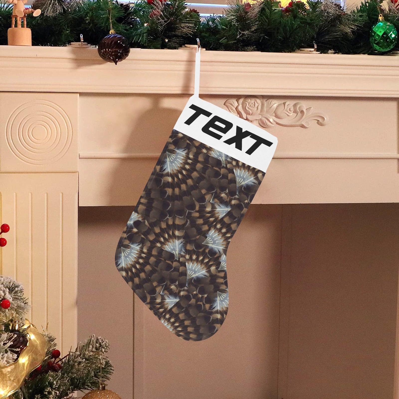 Hawk Feathers Christmas Stocking (Custom Text on The Top)