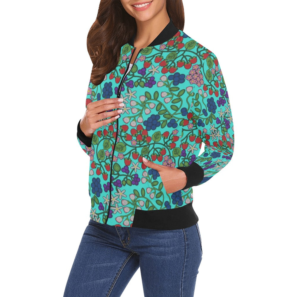 Takwakin Harvest Turquoise All Over Print Bomber Jacket for Women