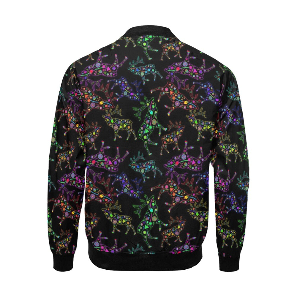 Neon Floral Elks Bomber Jacket for Men