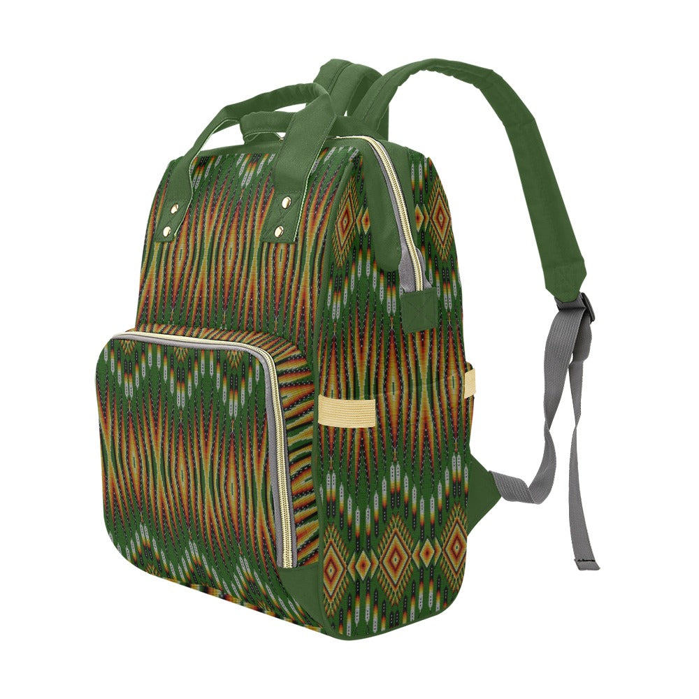 Fire Feather Green Multi-Function Diaper Backpack/Diaper Bag
