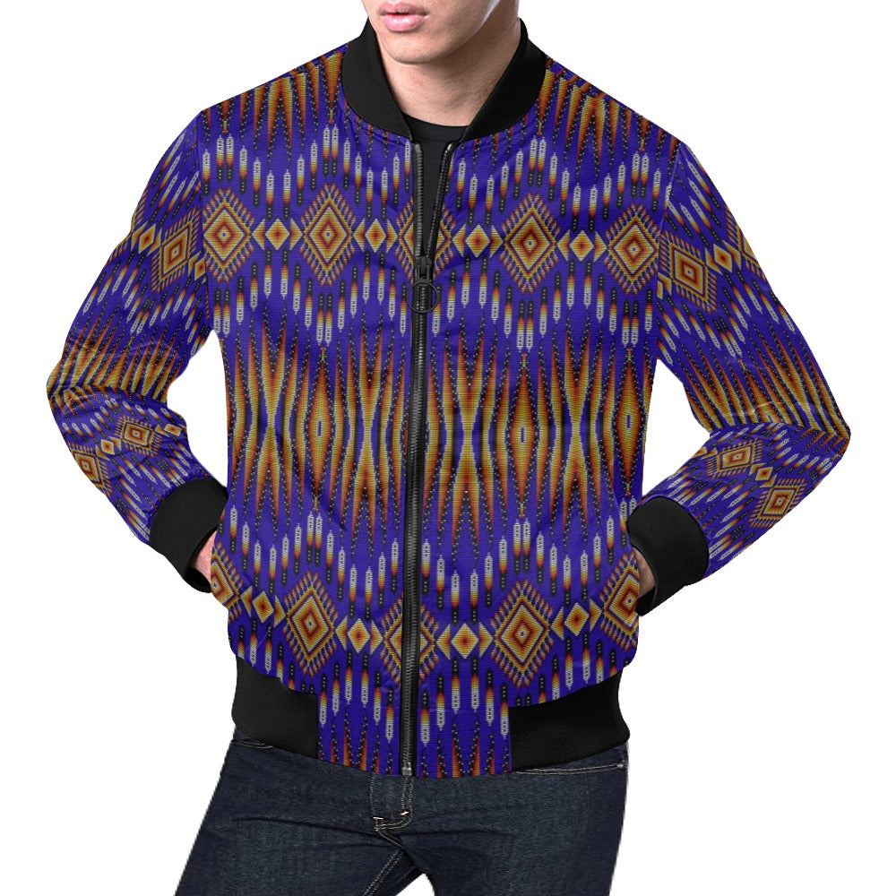 Fire Feather Blue All Over Print Bomber Jacket for Men