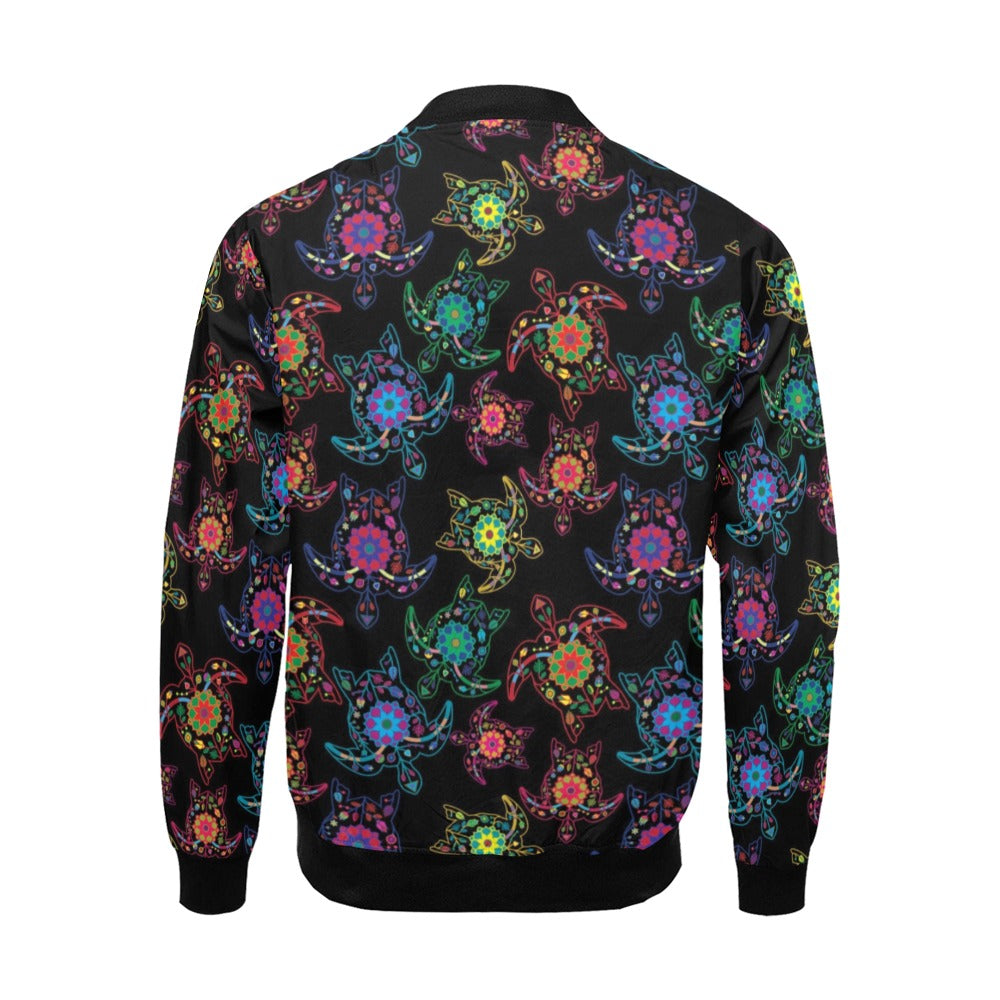 Neon Floral Turtle Bomber Jacket for Men