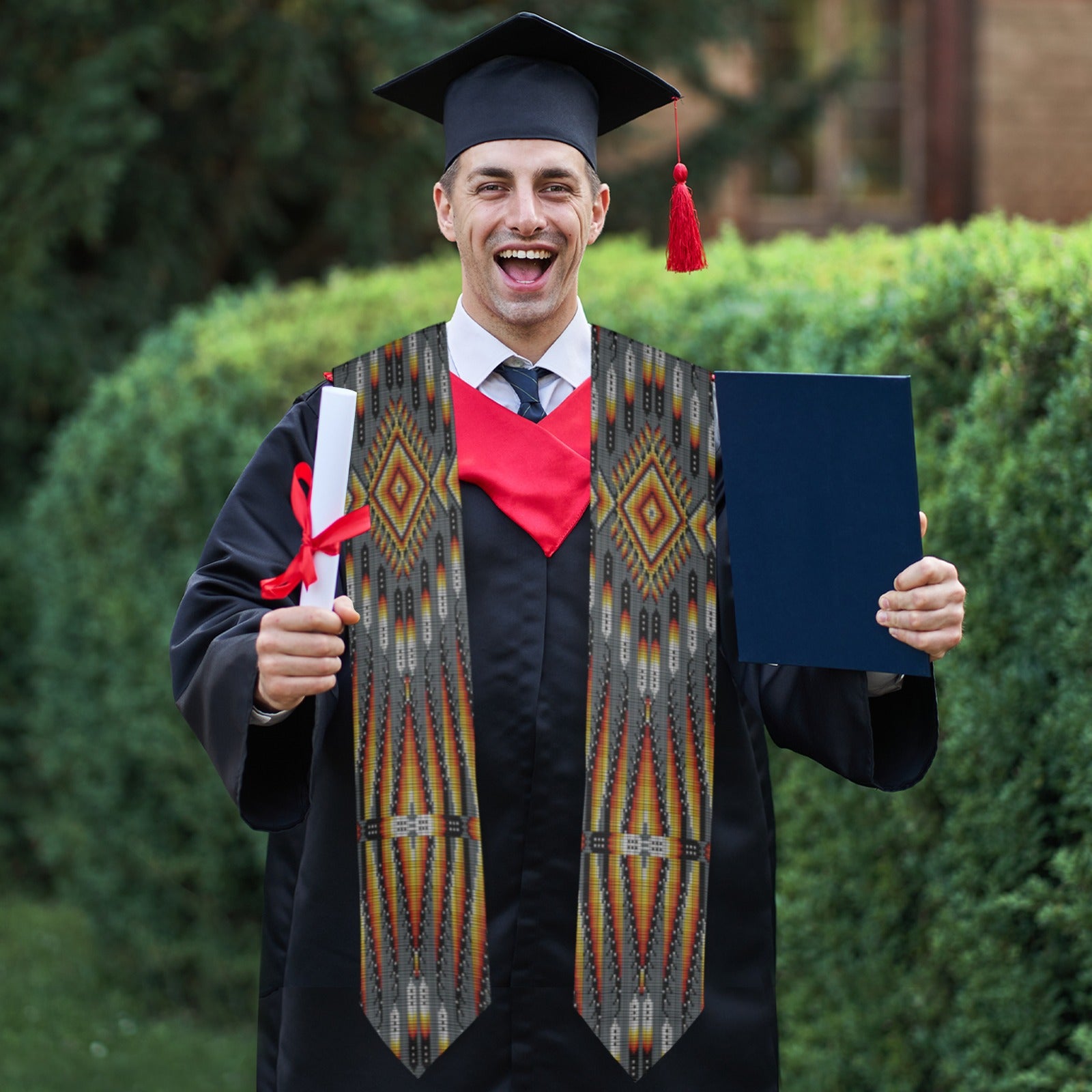 Fire Feather Grey Graduation Stole