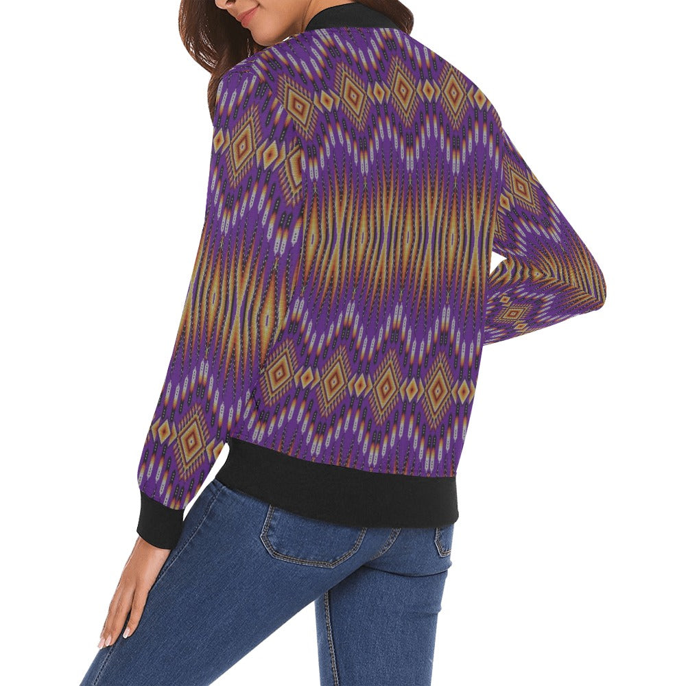 Fire Feather Purple All Over Print Bomber Jacket for Women