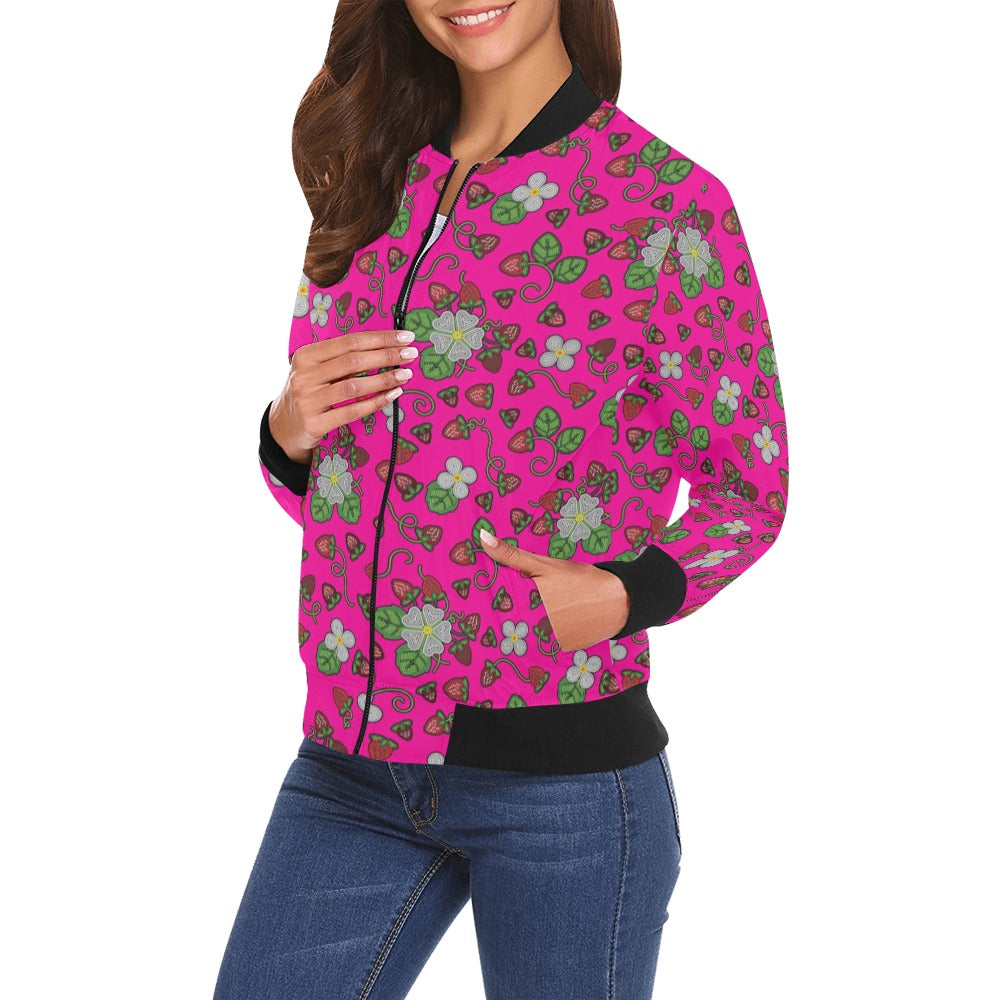 Strawberry Dreams Blush All Over Print Bomber Jacket for Women