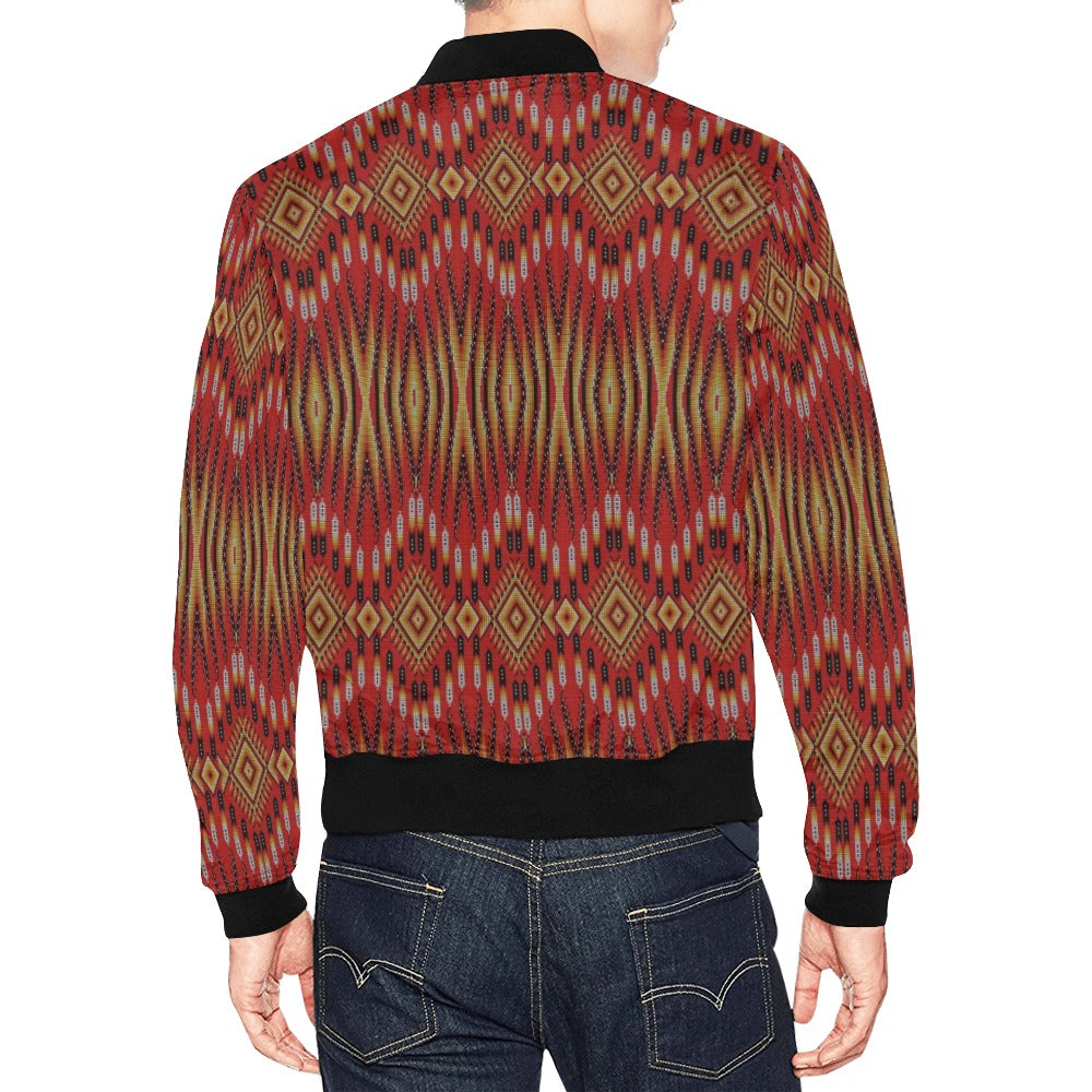Fire Feather Red All Over Print Bomber Jacket for Men