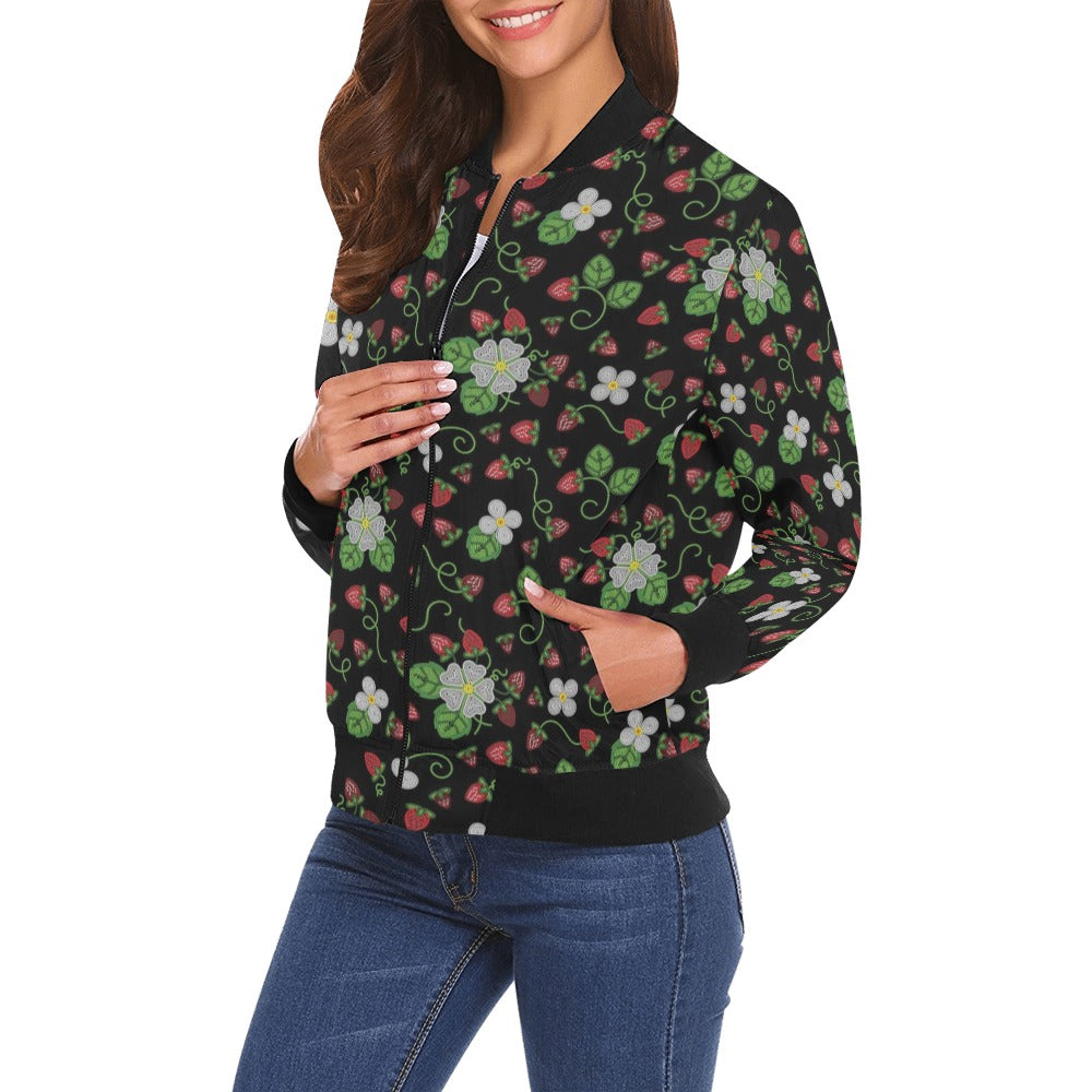 Strawberry Dreams Midnight All Over Print Bomber Jacket for Women