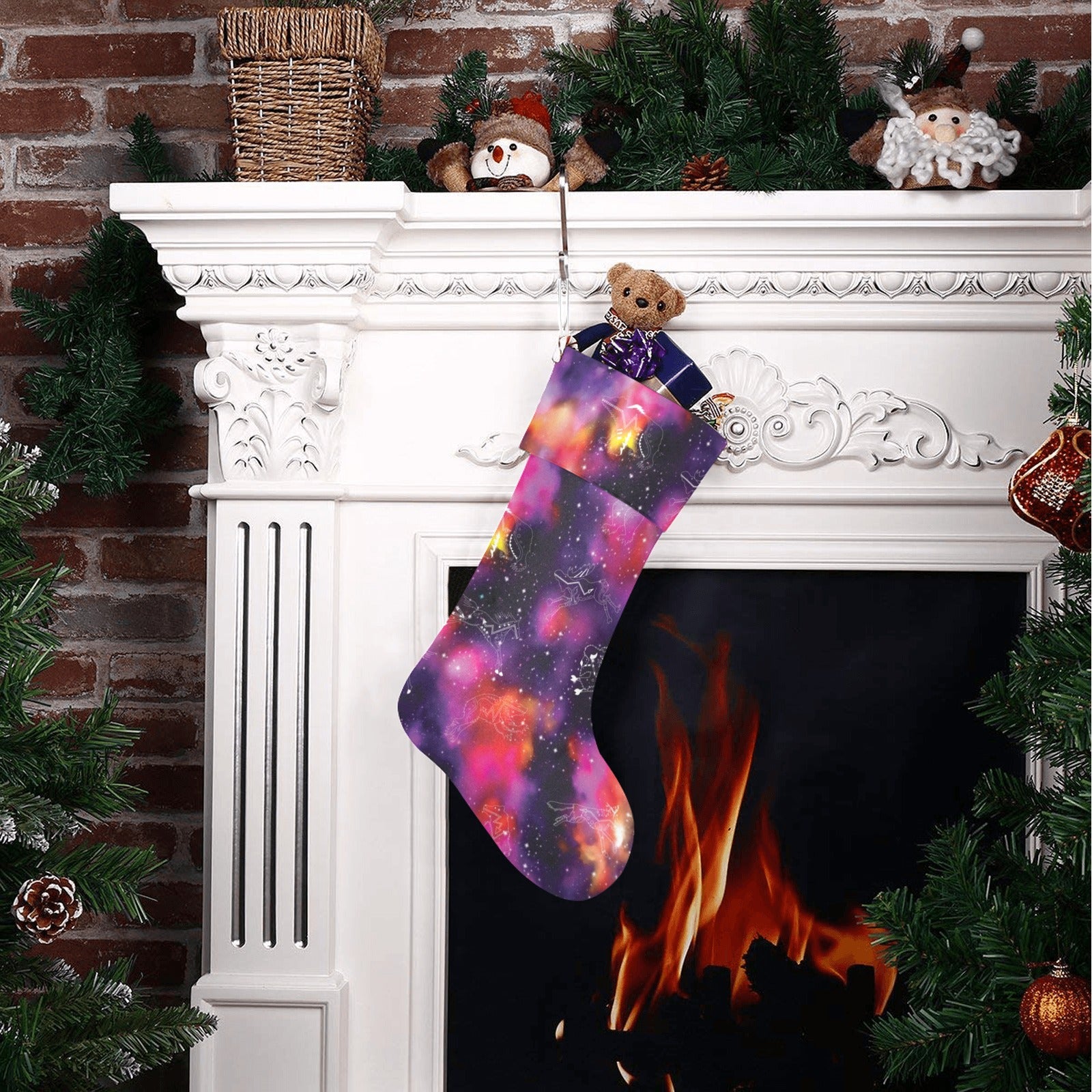 Animal Ancestors 9 Cosmic Swirl Purple and Red Christmas Stocking