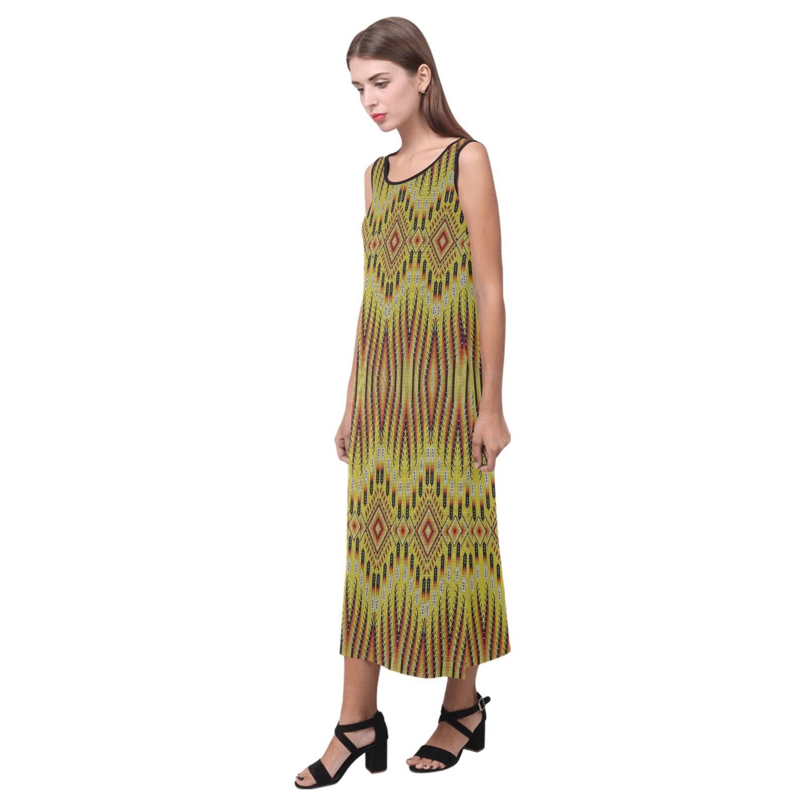 Fire Feather Yellow Phaedra Sleeveless Open Fork Long Dress