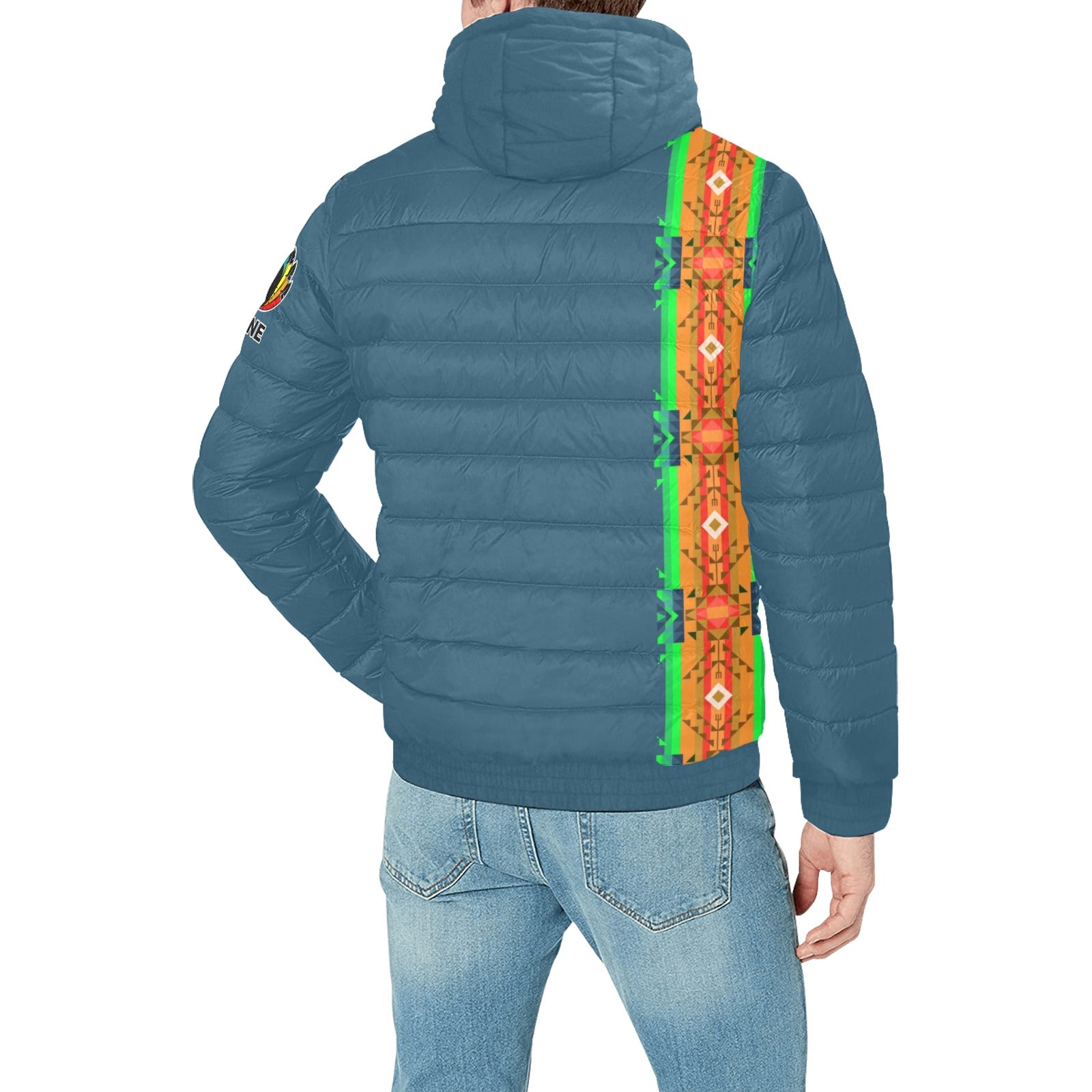 Denim Blanket Strip Men's Padded Hooded Jacket
