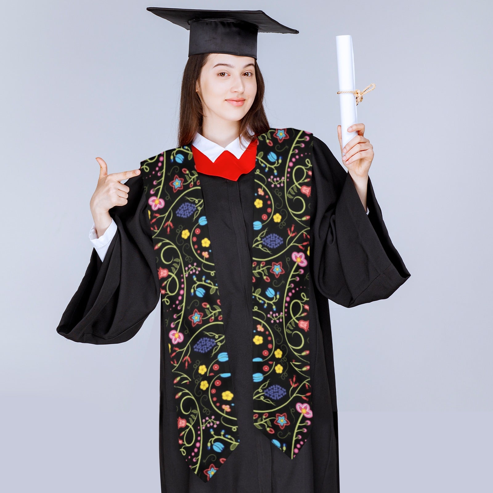 Fresh Fleur Midnight Graduation Stole