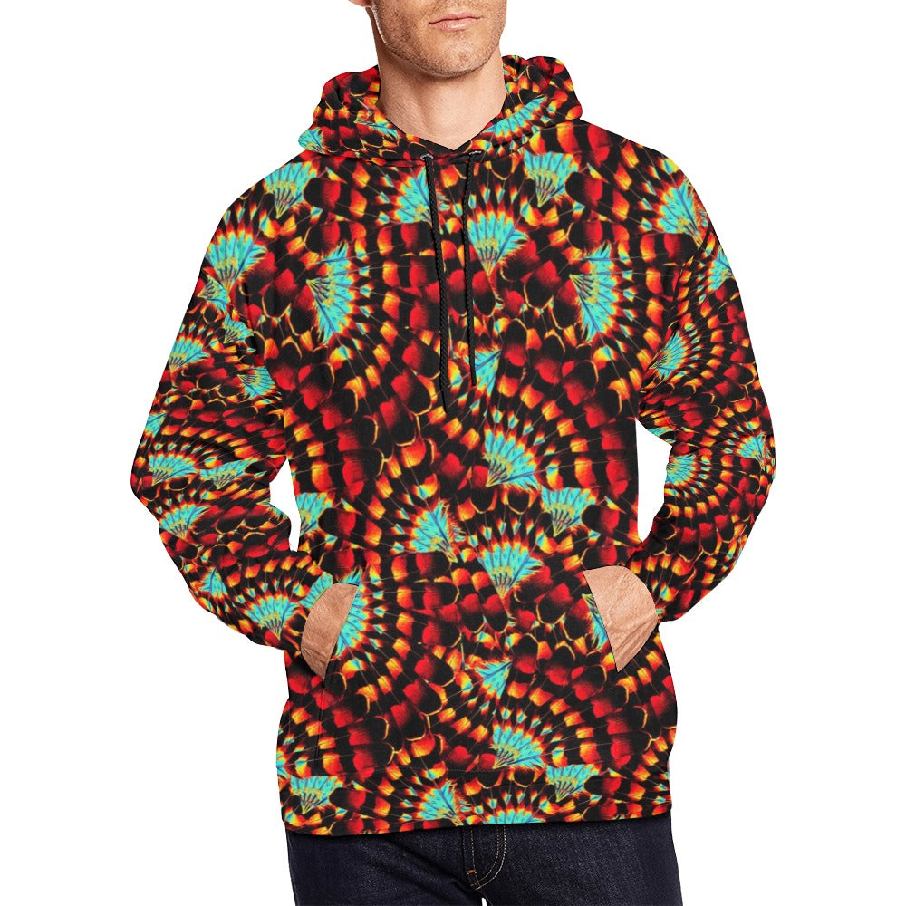 Hawk Feathers Fire and Turquoise Hoodie for Men (USA Size)