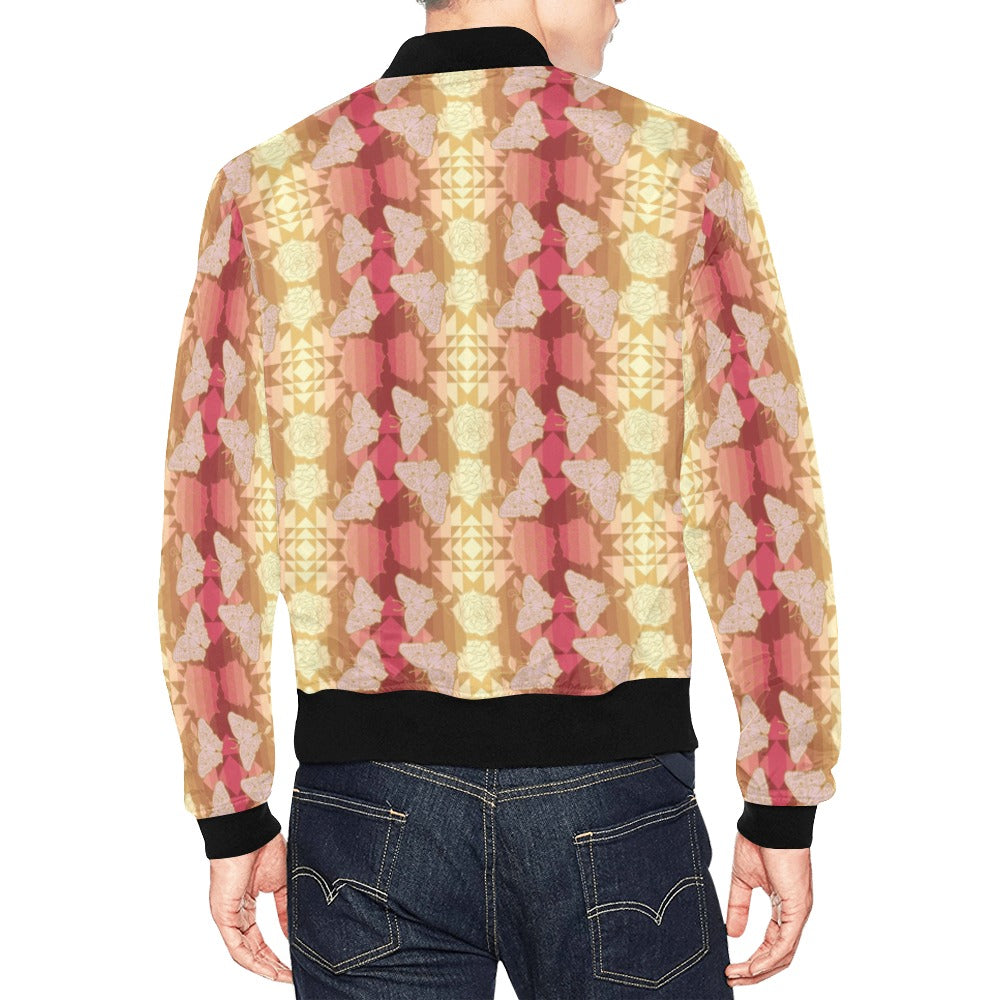 Butterfly and Roses on Geometric Bomber Jacket for Men
