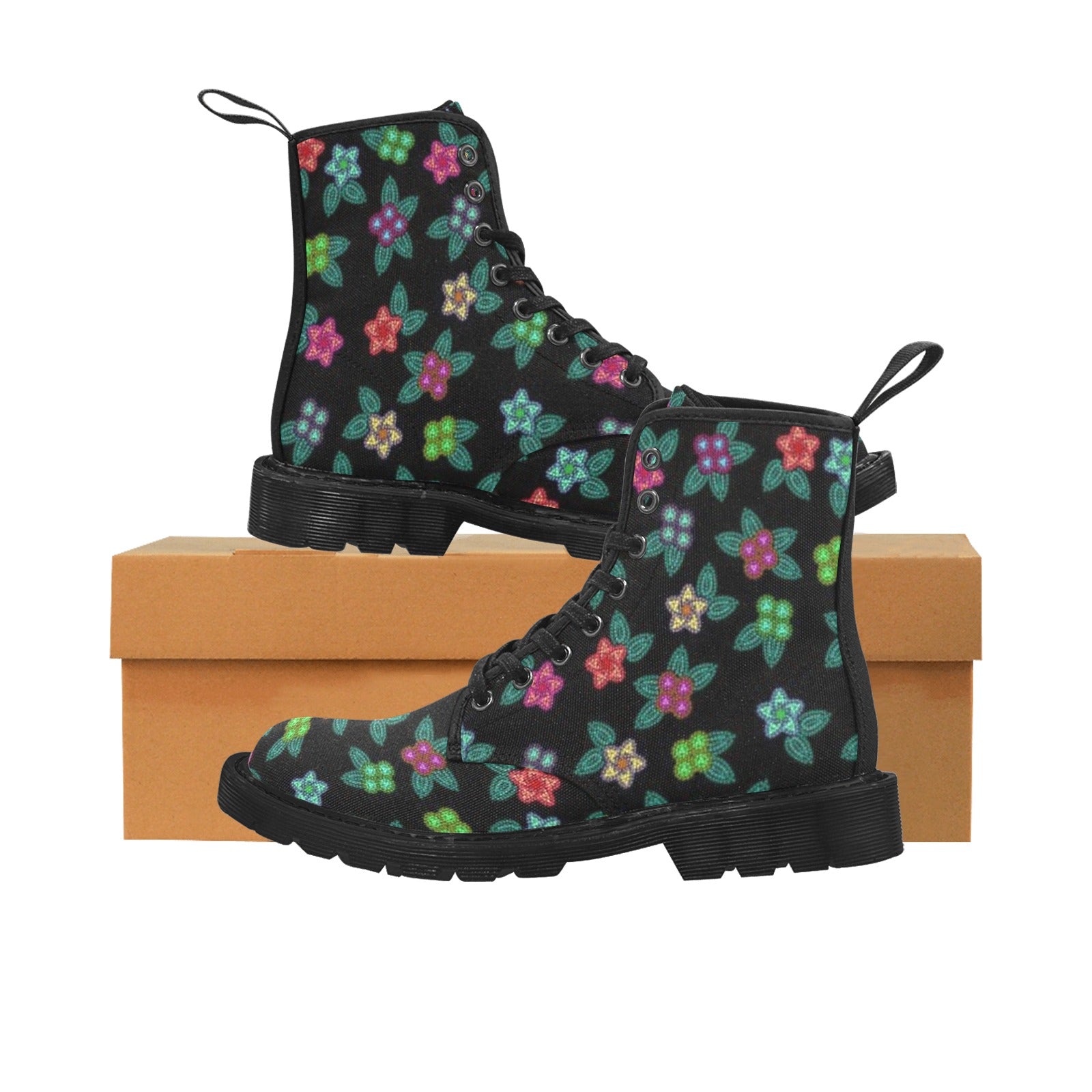 Berry Flowers Black Boots for Women (Black)