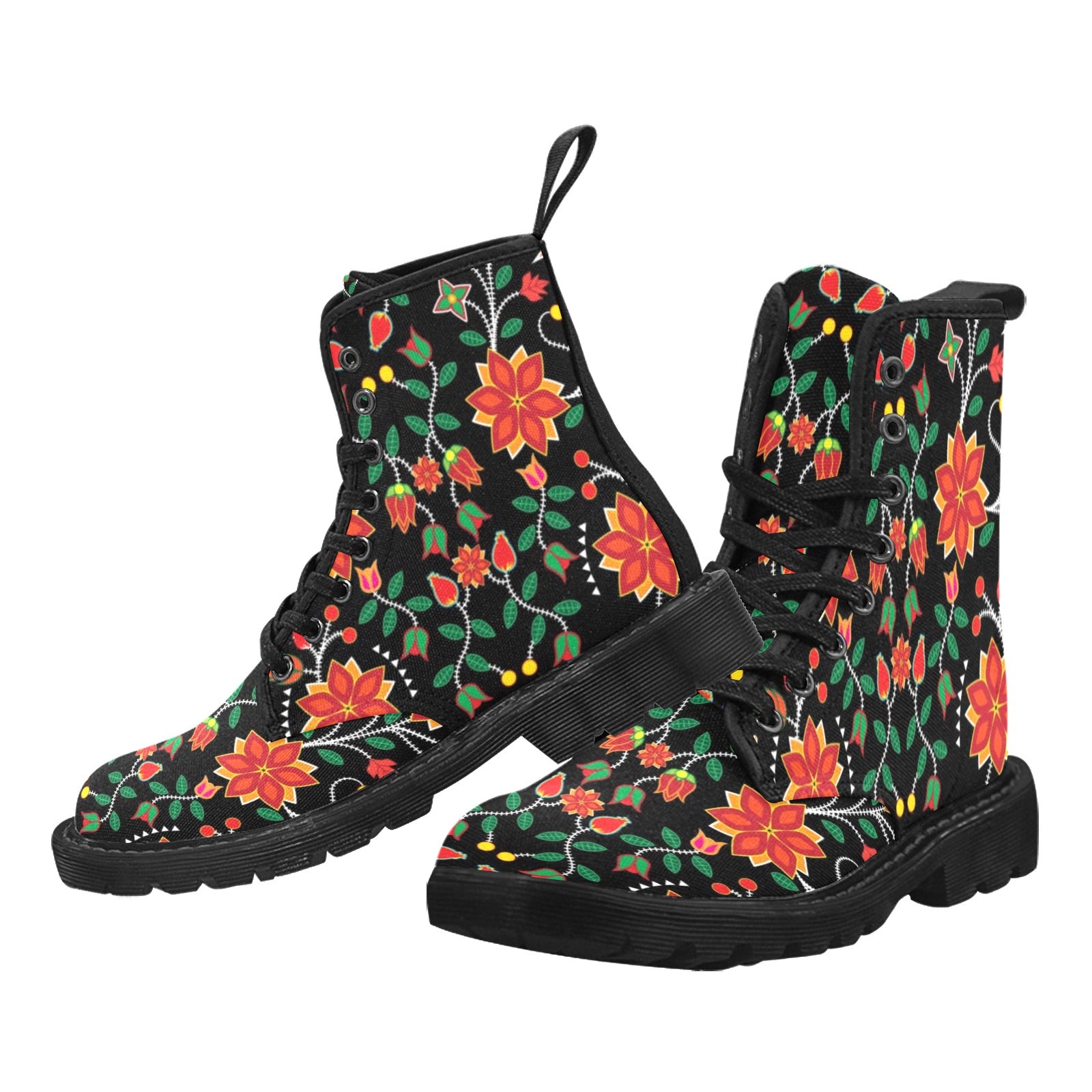 Floral Beadwork Six Bands Boots for Women (Black)
