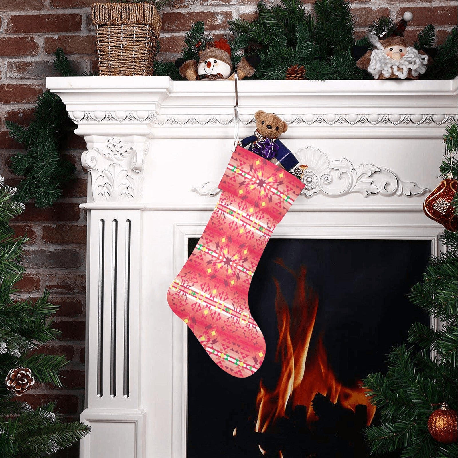 Red Pink Star Christmas Stocking