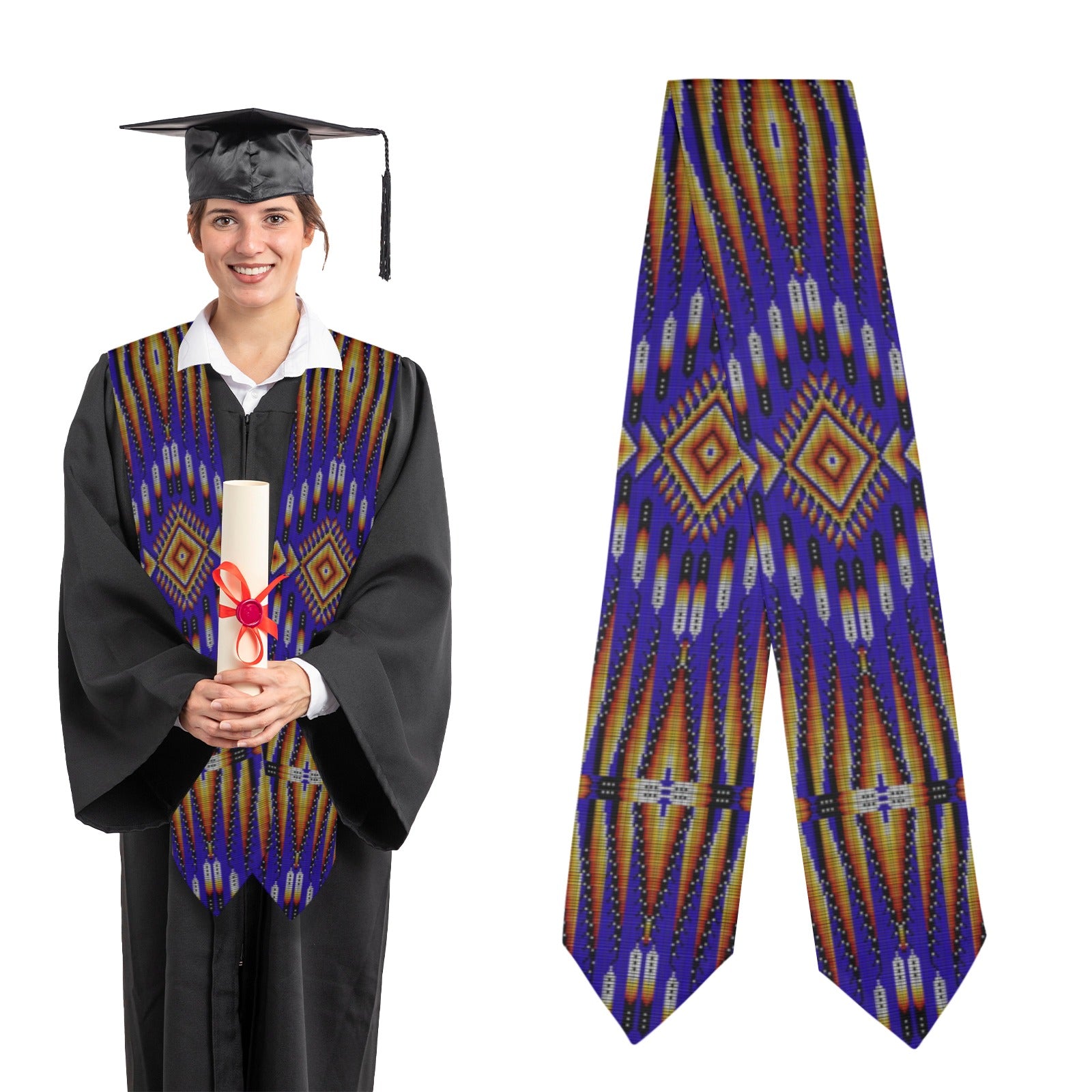 Fire Feather Blue Graduation Stole