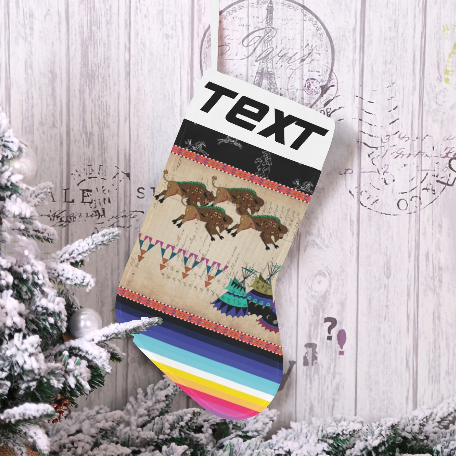 Buffalos Running Black Sky Christmas Stocking (Custom Text on The Top)