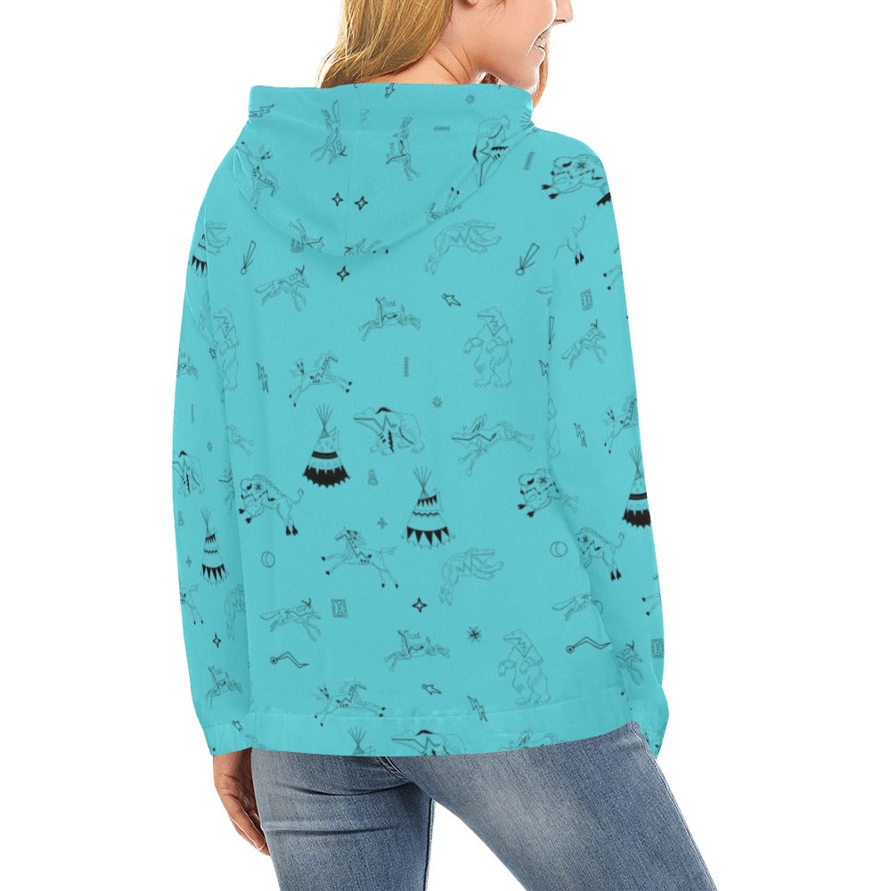 Ledger Dabbles Torquoise Hoodie for Women (USA Size)