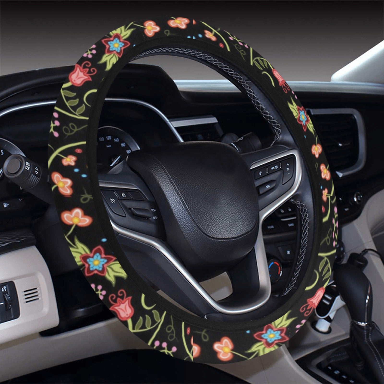 Fresh Fleur Midnight Steering Wheel Cover with Elastic Edge