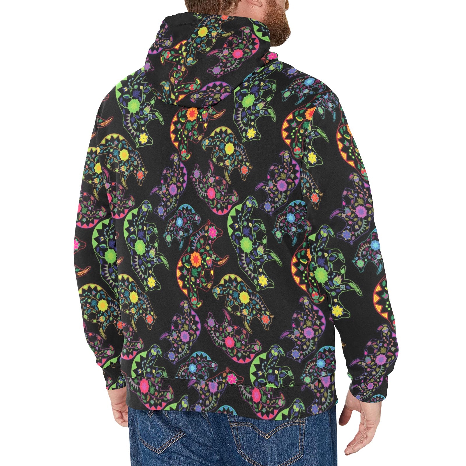 Neon Floral Bears Men's Long Sleeve Fleece Hoodie