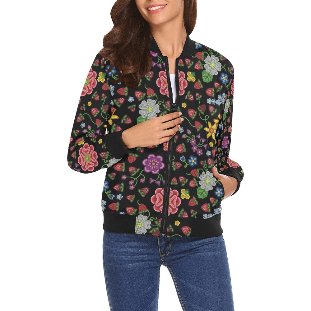 Berry Pop Midnight All Over Print Bomber Jacket for Women