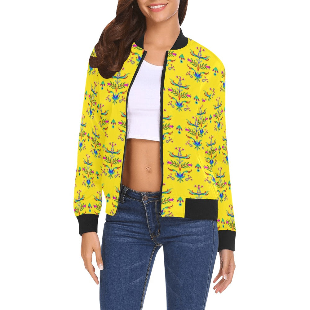 Dakota Damask Yellow All Over Print Bomber Jacket for Women