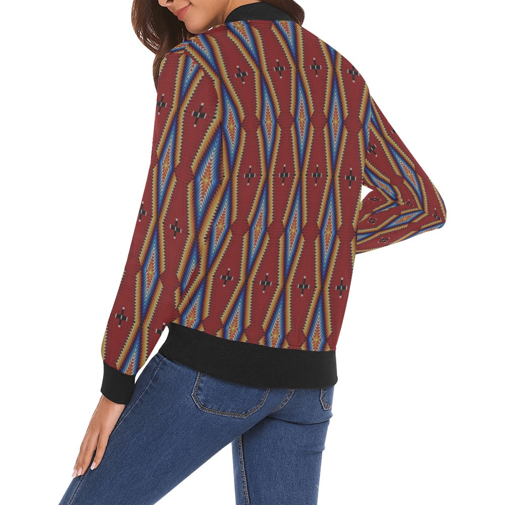 Diamond in the Bluff Red All Over Print Bomber Jacket for Women