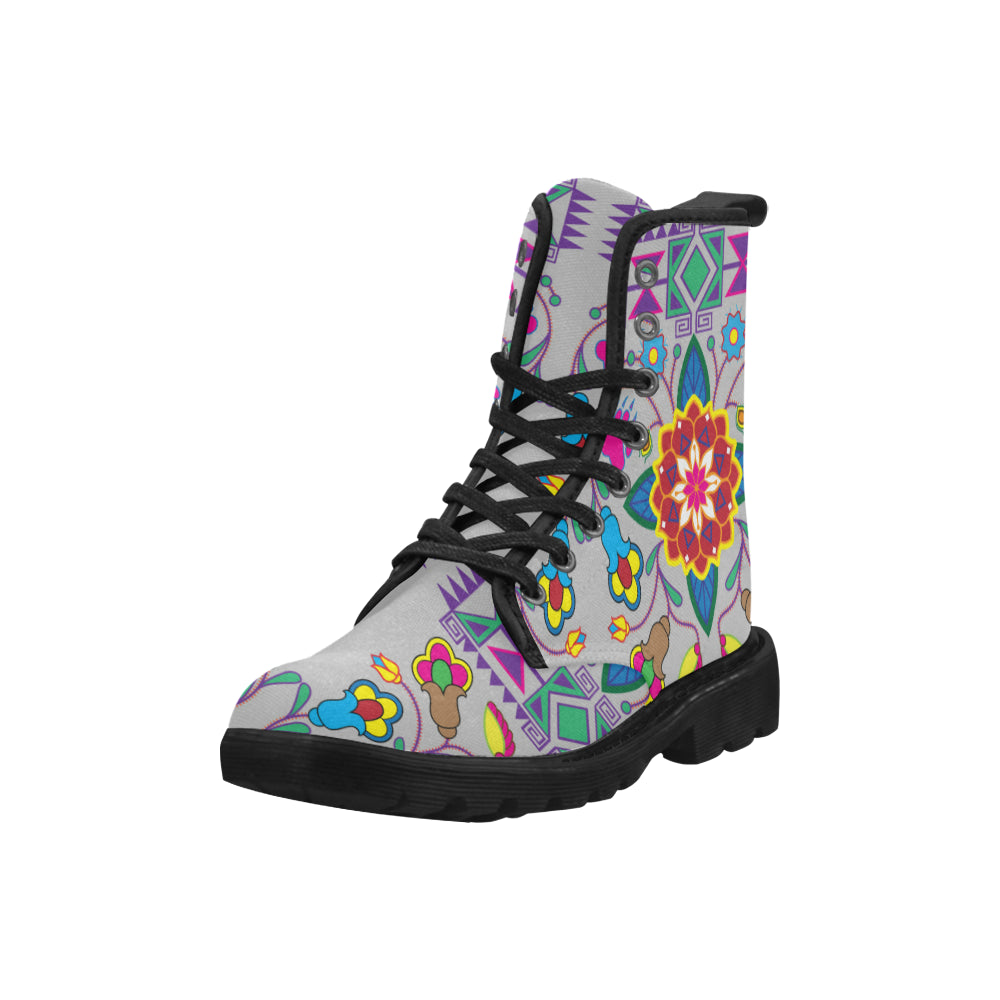 Geometric Floral Winter-Gray Boots for Women (Black)