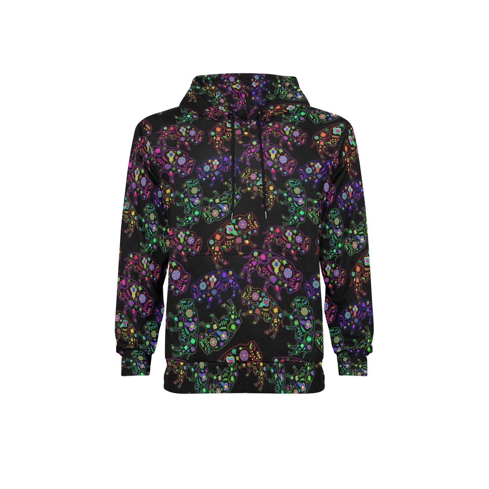 Neon Floral Buffalos Men's Long Sleeve Fleece Hoodie