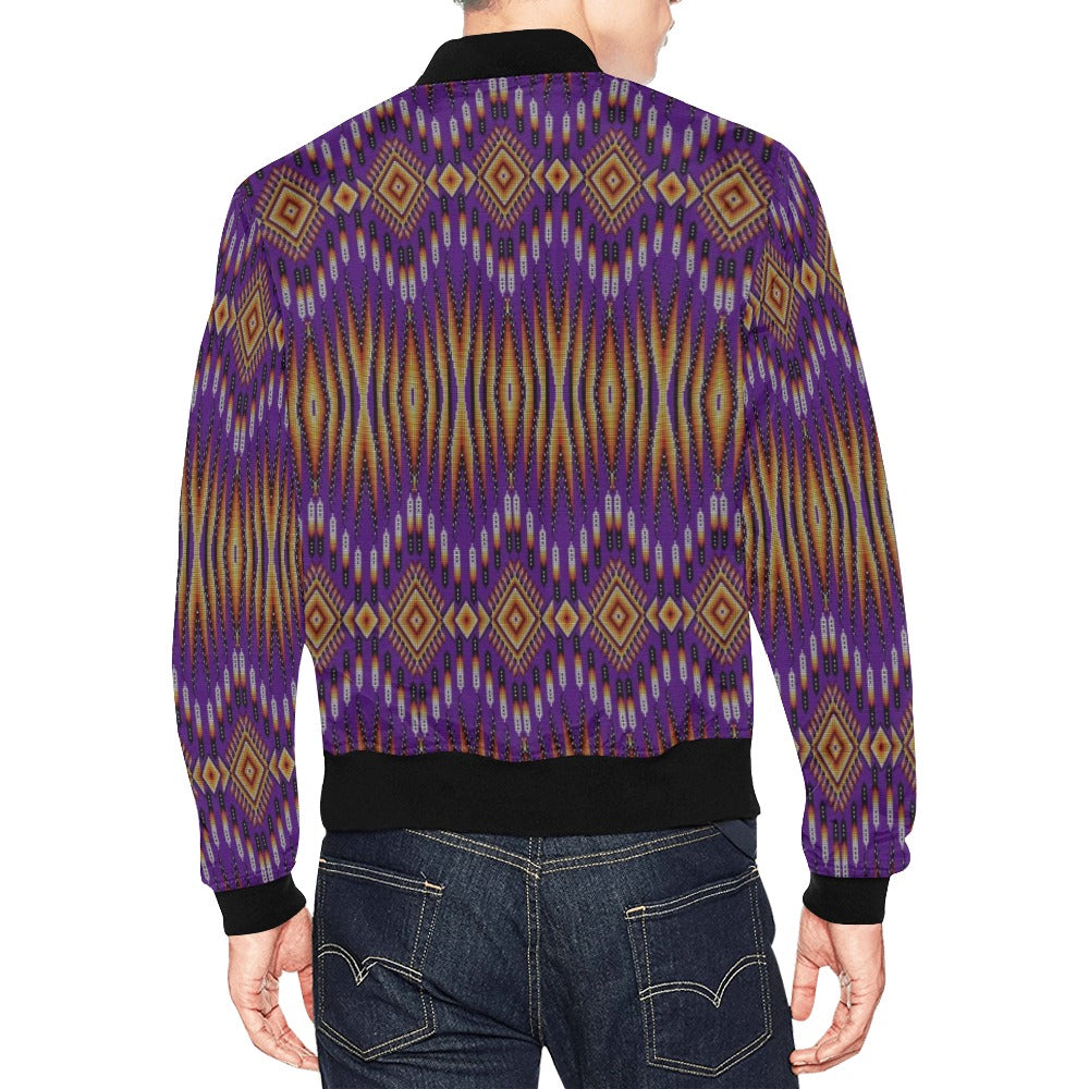 Fire Feather Purple All Over Print Bomber Jacket for Men