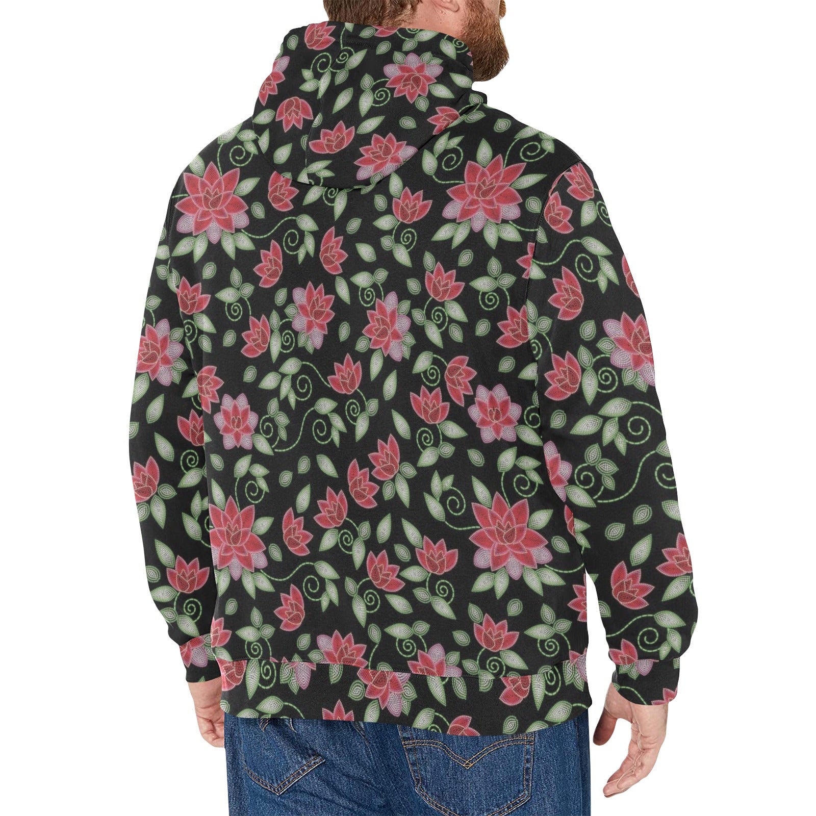 Red Beaded Rose Men's Long Sleeve Fleece Hoodie