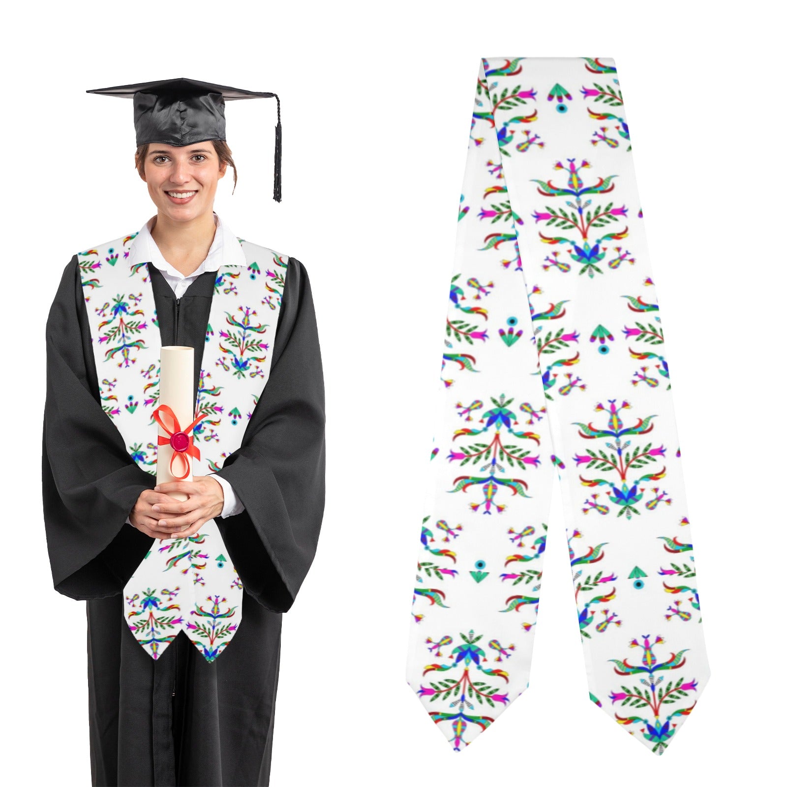 Dakota Damask White Graduation Stole