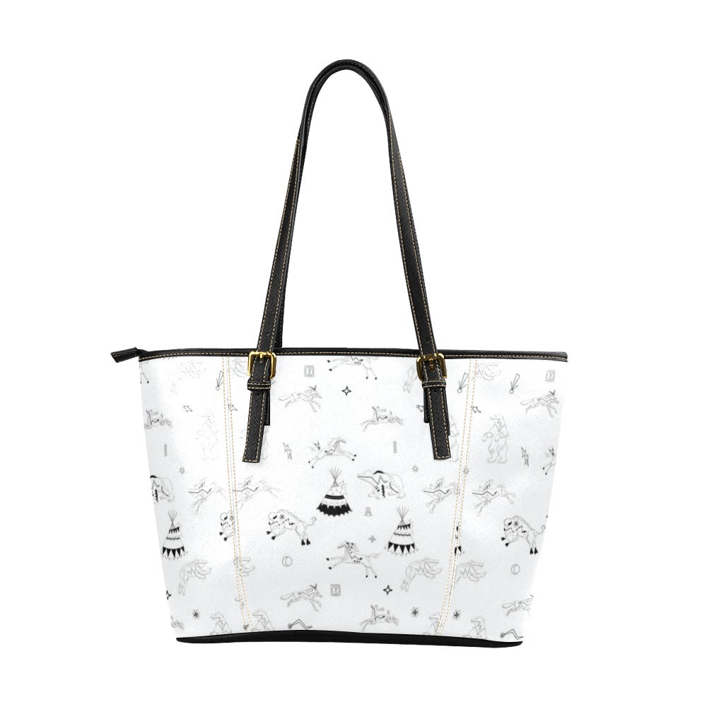 Ledger Dables White Leather Tote Bag/Large