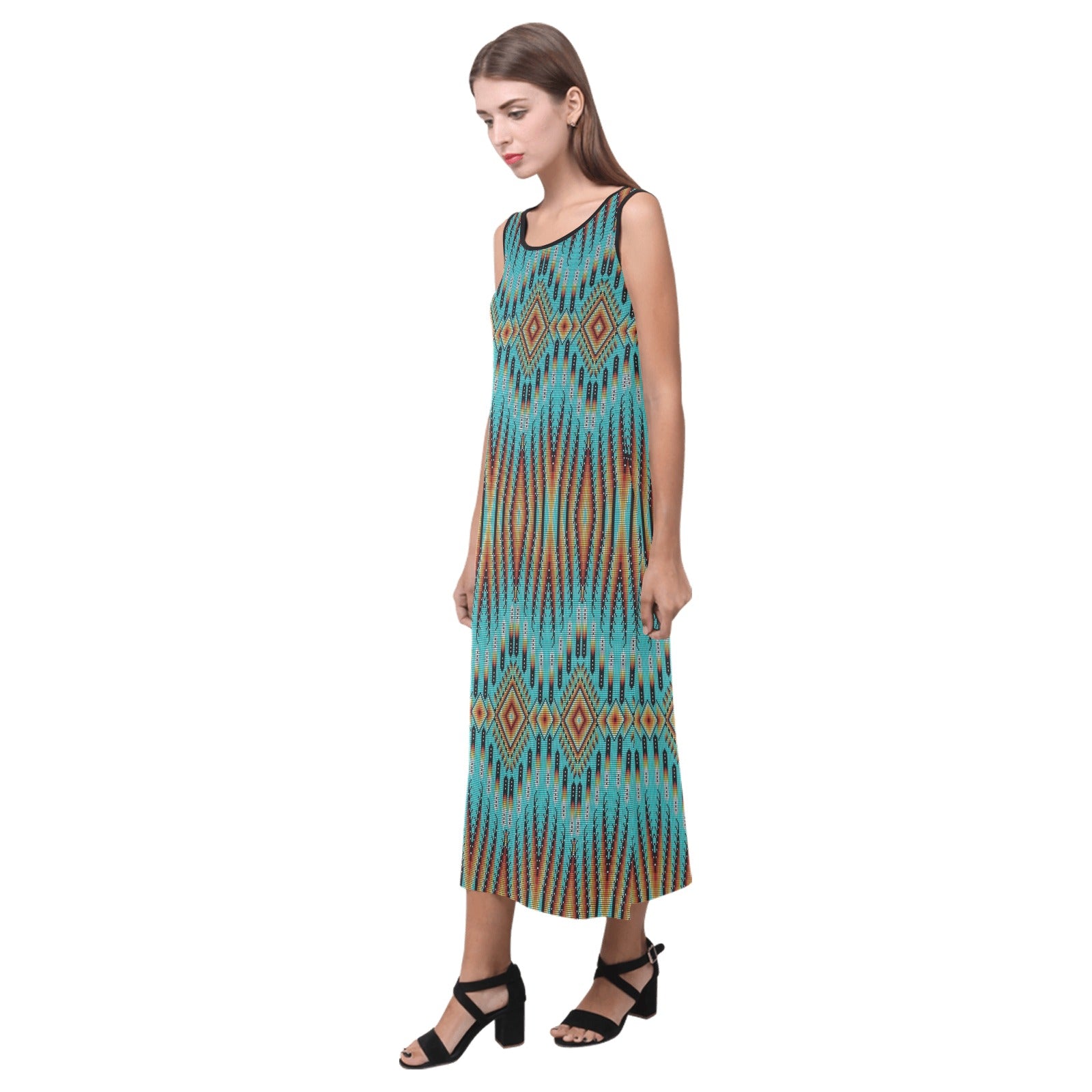 Fire Feather Turquoise Phaedra Sleeveless Open Fork Long Dress