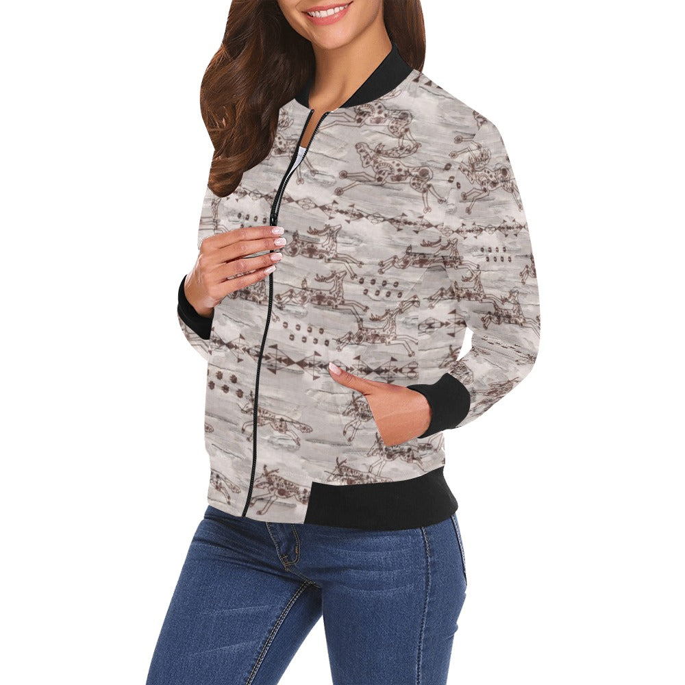 Wild Run All Over Print Bomber Jacket for Women