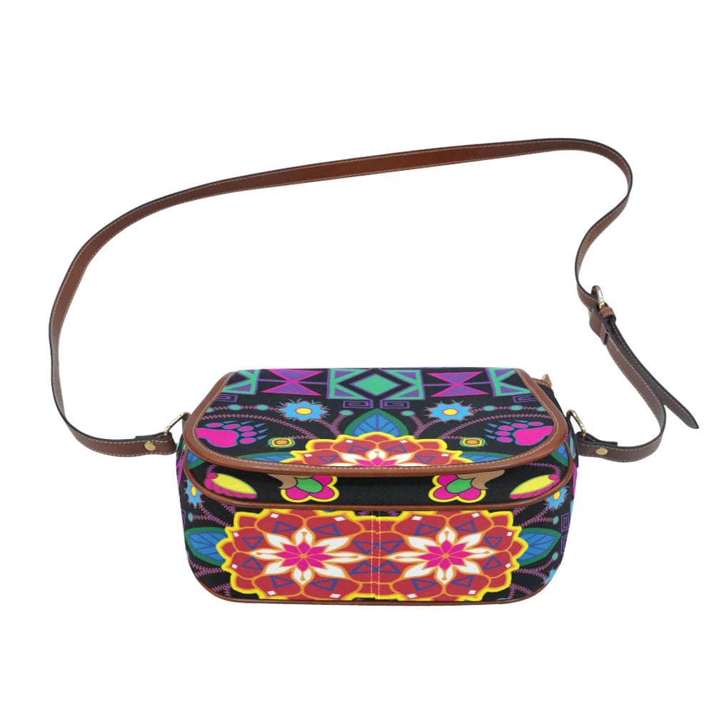 Geometric Floral Winter - Black Saddle Bag/Small