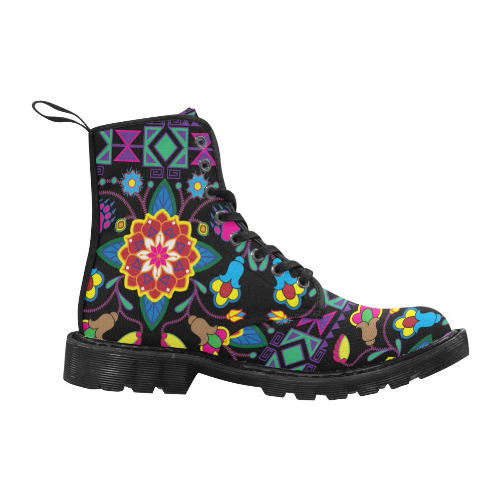 Geometric Floral Winter-Black Boots for Women (Black)