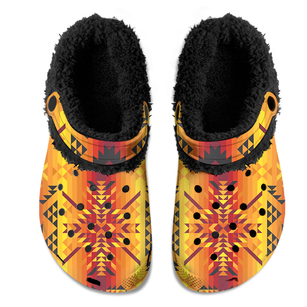 Desert Geo Yellow Red Muddies Unisex Clog Shoes with Soft Fleece Fur Lining